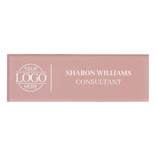 Badge D'identification Elegant Dusty Rose Custom Logo Employee Staff (Devant)