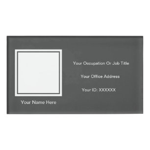 Badge D'identification Elégant Gris Blanc Photo Texte Couleurs Personnali