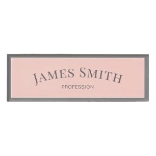Badge D'identification Élégant Gris Rose Minimaliste Professionnel