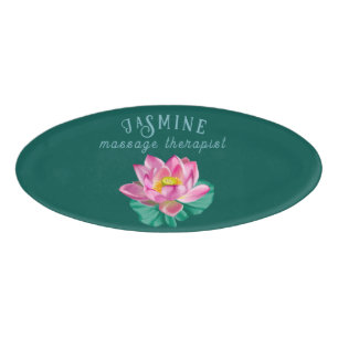Badge D'identification Élégant Lotus Rose Salon, massothérapeute