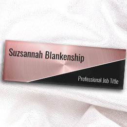 Badge D'identification Élégant Métal Rose Brossé Diagonal Professionnel 