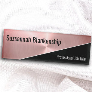 Badge D'identification Élégant Métal Rose Brossé Diagonal Professionnel