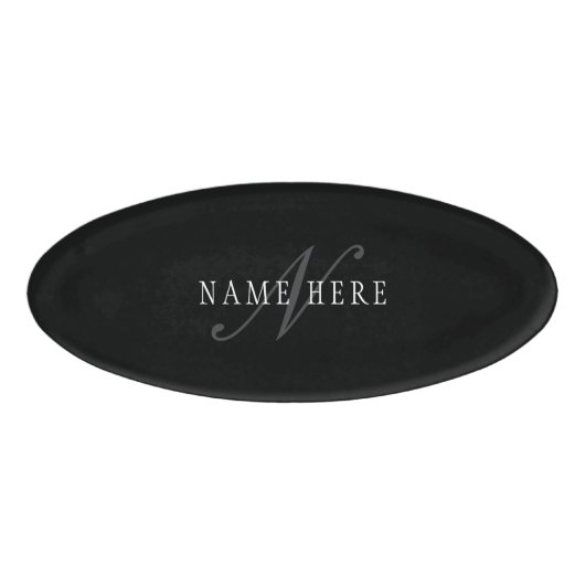 Badge D'identification Élégant Monogramme personnalisable | Noir gris bla (Devant)