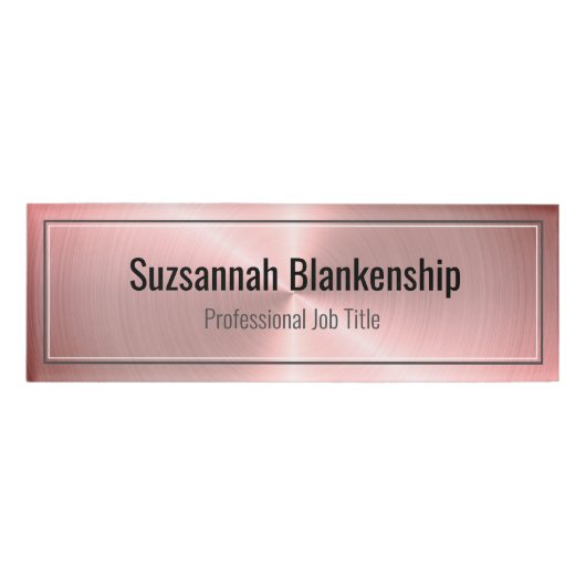 Badge D'identification Élégant professionnel brossé rose Faux métal (Devant)