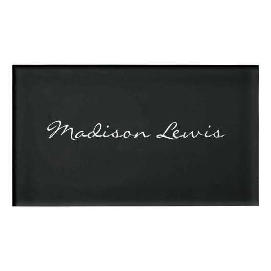 Badge D'identification Élégant Script Plaque Noir Nom Calligraphie (Devant)
