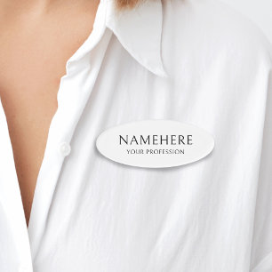 Badge D'identification Élégant Simple De Base Minimaliste Blanc Moderne O