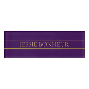 Badge D'identification Élégant texte personnalisable   Gold & Deep Purple