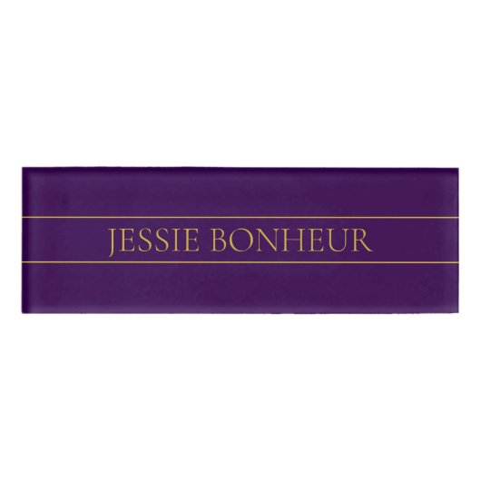 Badge D'identification Élégant texte personnalisable | Gold & Deep Purple (Devant)