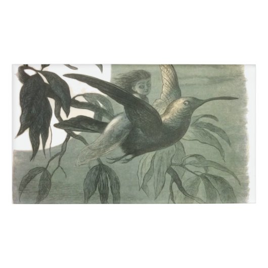 Badge D'identification Elf Fairies Elves Lune Scène nocturne Oiseau Volan (Devant)