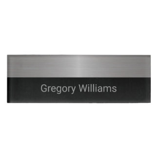 Badge D'identification Employé brossé Silver et Black Metallic Look