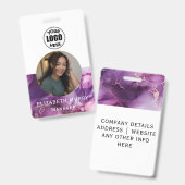 Badge d'identification employé en marbre violet él (Avant & arrière)