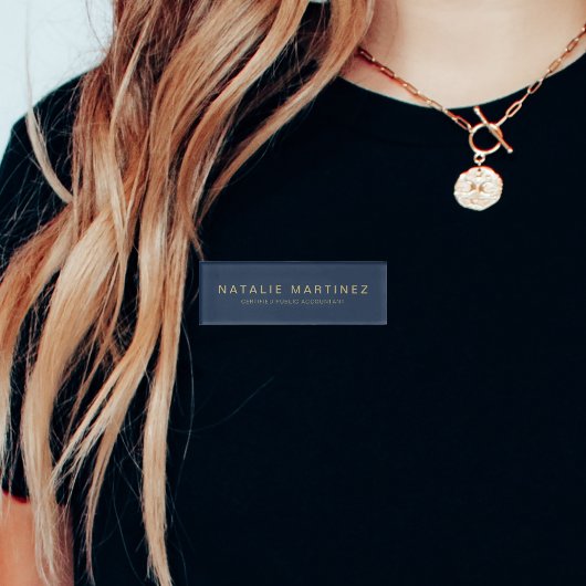 Badge D'identification Employé Magnétique Professionnel Marine Bleu Et Or