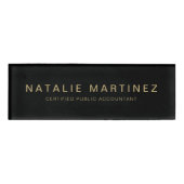 Badge D'identification Employé Magnétique Professionnel Noir Et Or (Devant)