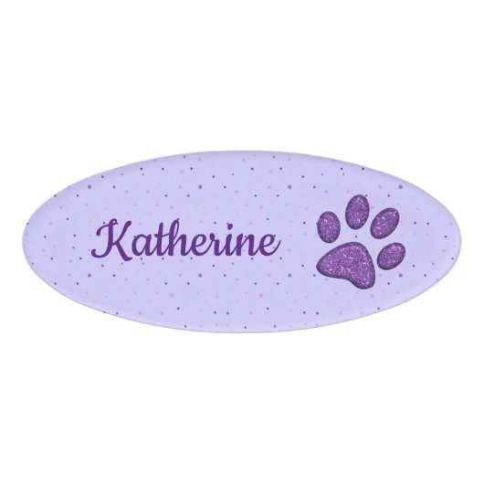 Badge D'identification empreinte de patte de chat - violet - (Devant)