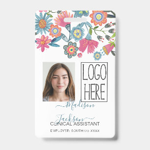 Badge d'identification en plastique floral pour fe