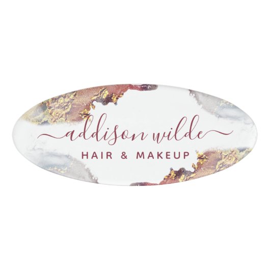 Badge D'identification Encre aquarelle liquide d'art moderne violet et or (Devant)