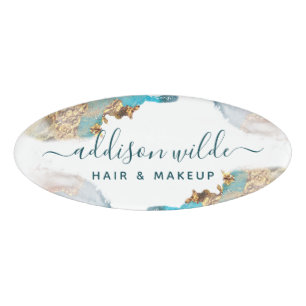 Badge D'identification Encre D'Aquarelle Liquide D'Art Moderne Bleu Et Or