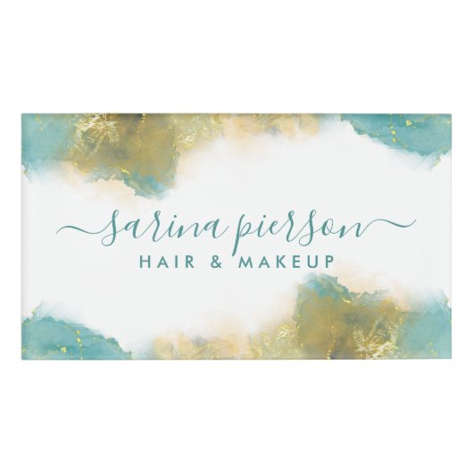 Badge D'identification Encre D'Aquarelle Liquide D'Art Moderne turquoise (Devant)