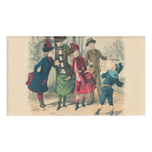Badge D'identification Enfants victoriens antiques jouant au ballon Hiver