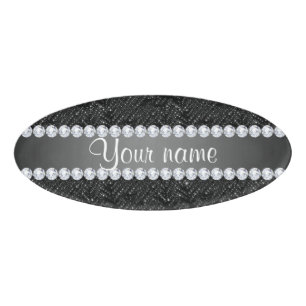 Badge D'identification Étincelles et diamants noirs de paillettes de Fau