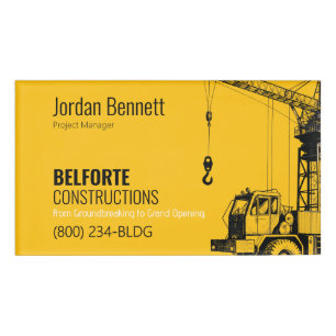 Badge D'identification Étiquette de nom de construction, design grue jaun