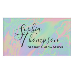 Badge D'identification Étiquette Holographique moderne Rainbow Pastel Nom