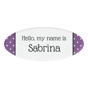 Badge D'identification Étiquette Nom Pois violet X Bonjour Mon nom