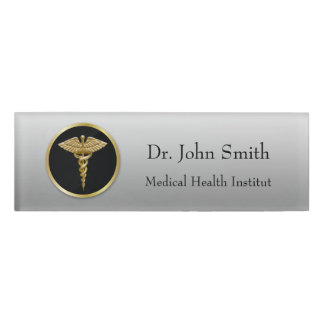 Badge D'identification Étiquette nommée Médicale de caducée d'or