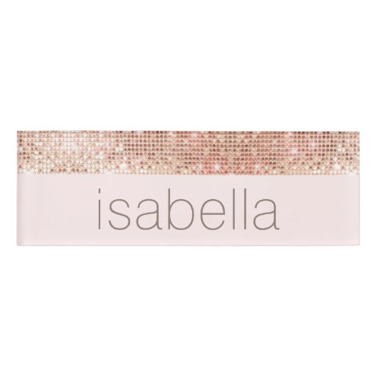 Badge D'identification Étiquette rose Gold Sequins Pink Salon Spa Nom de (Devant)