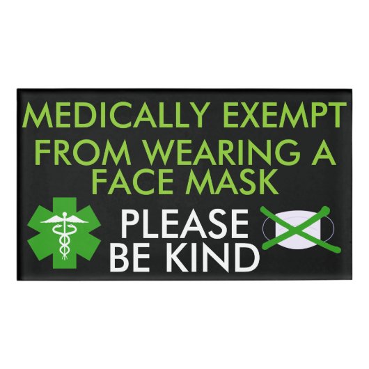 Badge D'identification Exonéré Médicalement Des Masques Visuels (Devant)