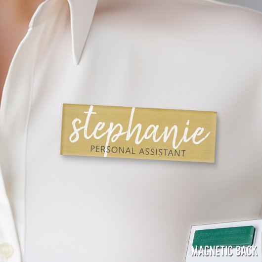 Badge D'identification Fille Gold Foil Impression - Nom énorme Script et