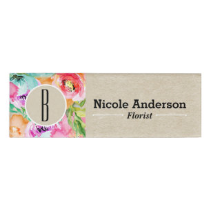 Badge D'identification Fleur botanique rustique moderne couleur kraft