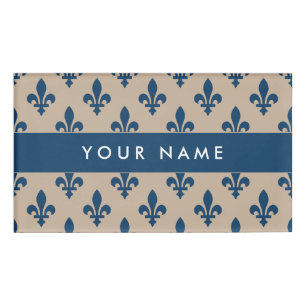 Badge D'identification Fleur de Lis Motif, Français, Royal, Bleu marine