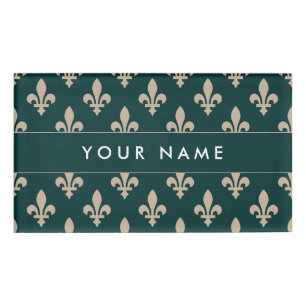 Badge D'identification Fleur de Lis Motif, Français, Royal, Crème, Vert