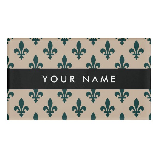 Badge D'identification Fleur de Lis Motif, Français, Royal, Vert (Devant)