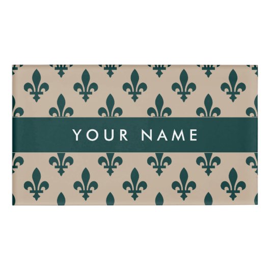 Badge D'identification Fleur de Lis Motif, Français, Royal, Vert (Devant)