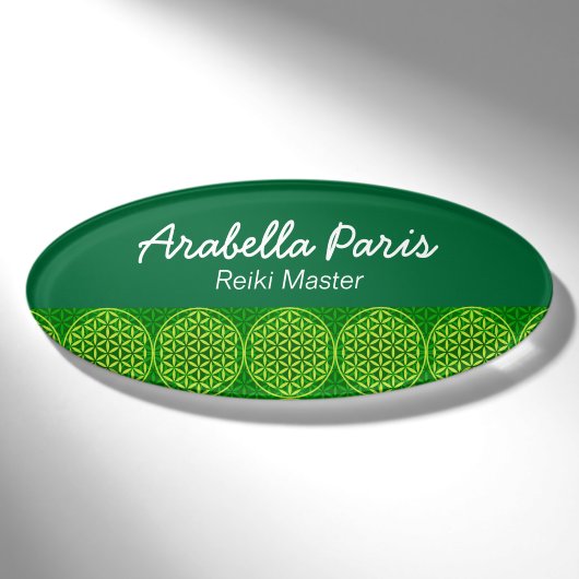 Badge D'identification Fleur de vie - motif de timbre - vert (Devant)