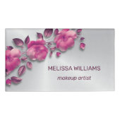 Badge D'identification Fleur métallique rose brillant Argent (Devant)