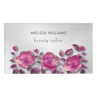 Badge D'identification Fleur Métallique Rose Brillante Argent