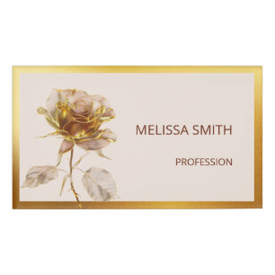 Badge D'identification Fleur Rose or Ethereal