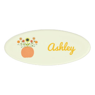 Badge D'identification Fleurs d'action de grâces en Citrouille Nom person