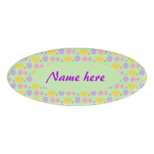 Badge D'identification Fleurs de jour des mères et papillons Nom personna