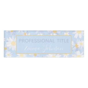 Badge D'identification Fleurs marguerites blanches Classy Design Bleu bot