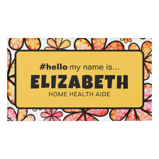 Badge D'identification Fleurs Rétro Mignonnes Bonjour Mon Nom Est Infirmi (Devant)