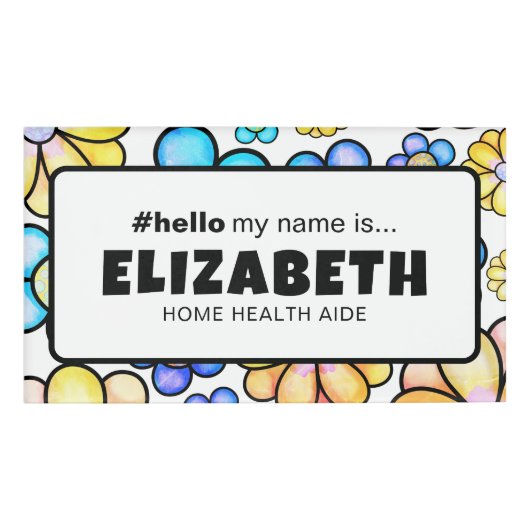 Badge D'identification Fleurs Rétro Mignonnes Bonjour Mon Nom Est Infirmi (Devant)