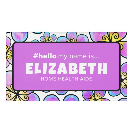 Badge D'identification Fleurs Rétro Mignonnes Bonjour Mon Nom Est Infirmi (Devant)