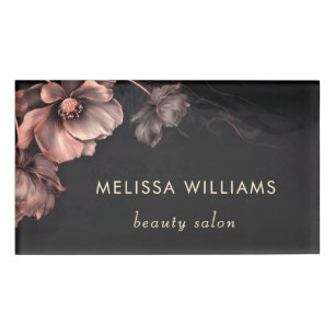 Badge D'identification Fleurs roses brillantes noires