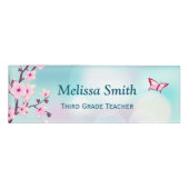 Badge D'identification Floral Fleurs de cerisiers rose Turquoise enseigna (Devant)