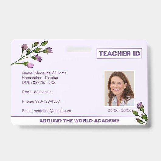 Badge d'identification floral pour enseignant à do (Avant)