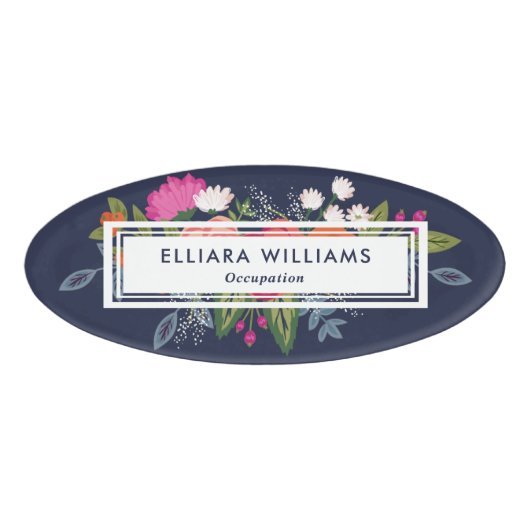 Badge D'identification Flore rose et blanc bleu marine (Devant)